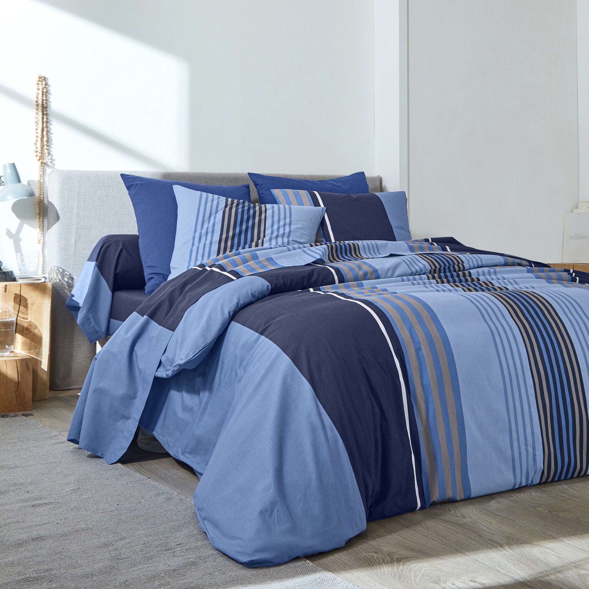 Linge de lit Détroit en coton imprimé rayures