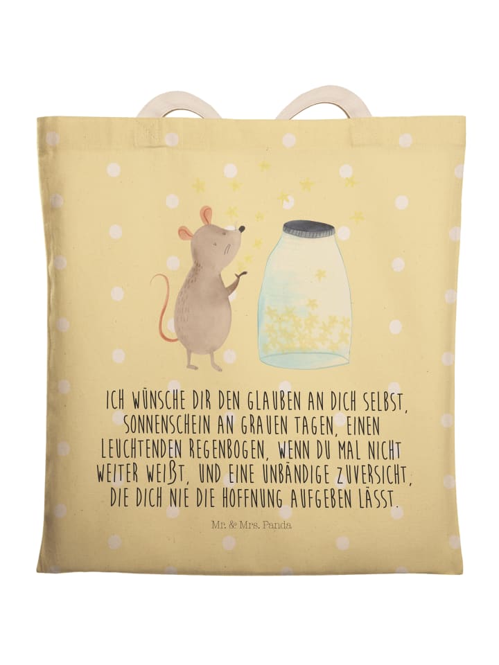 Mr. & Mrs. Panda Einkaufstasche Maus Sterne mit Spruch in Gelb Pastell günstig kaufen onesize