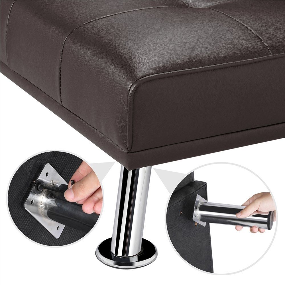 Yaheetech Schlafsofa 3er-Sofa Bettsofa Couch mit Tassenhalter Gästebett 167 x 81,5 x 75 cm, Rückenlehne neigbar 105°/140°/180°, 350 KG belastbar