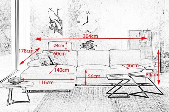 KAWOLA Ecksofa LOLA XL, Sofa Stoff od. Leder, Recamiere rechts od. links, versch. Farben