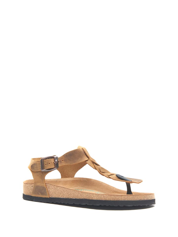 Comfortfusse Leder-Zehensandalen in Hellbraun günstig kaufen
