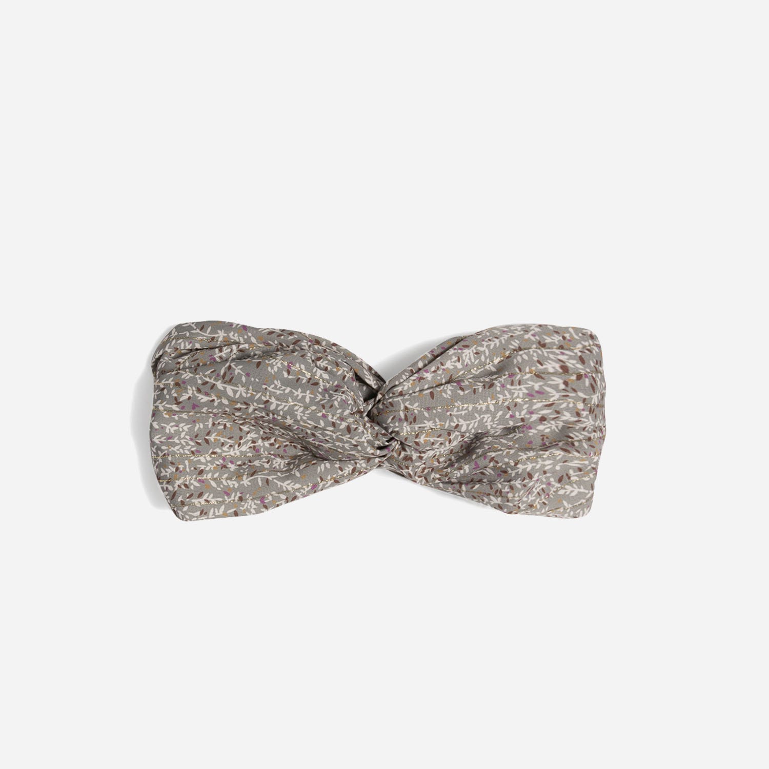 Bandeau vert sauge imprimé floral à rayures dorées