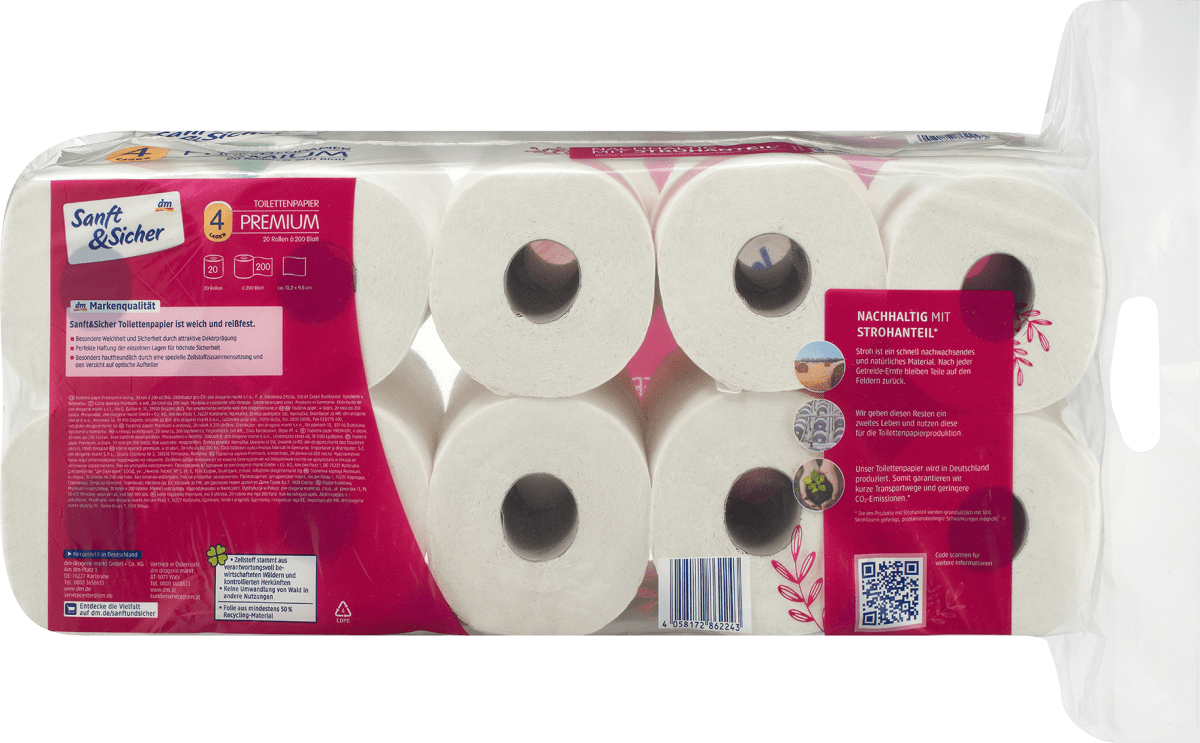 Toilettenpapier Premium 4-lagig (20x200 Blatt), 20 St