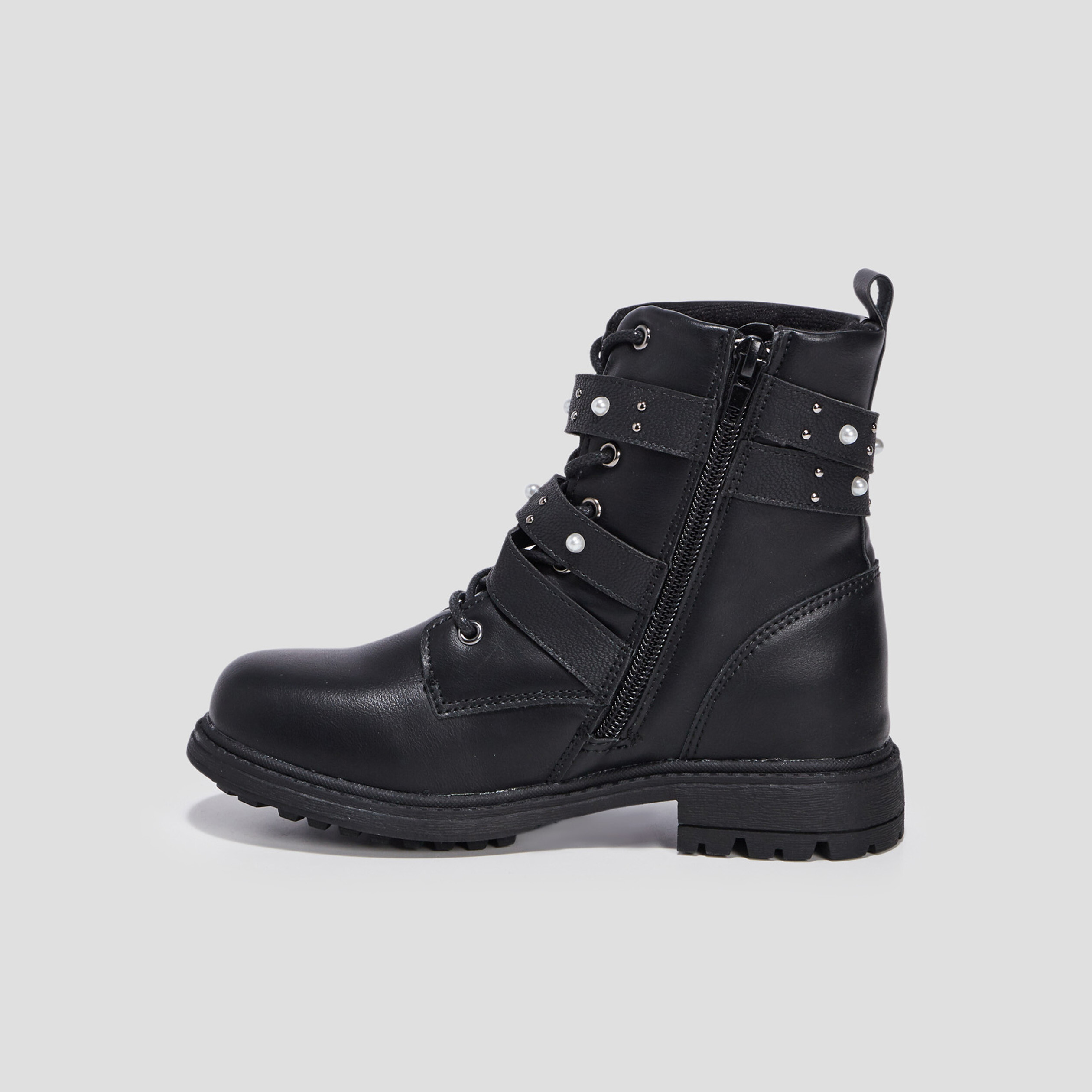 Bottines avec brides cloutées noir fille | La Halle