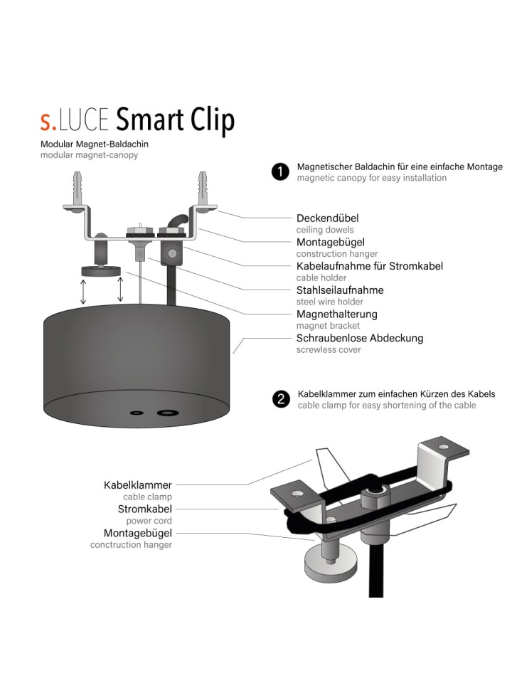 s.LUCE Modular Smart Clip Magnet Baldachin in Weiß günstig kaufen 11 cm