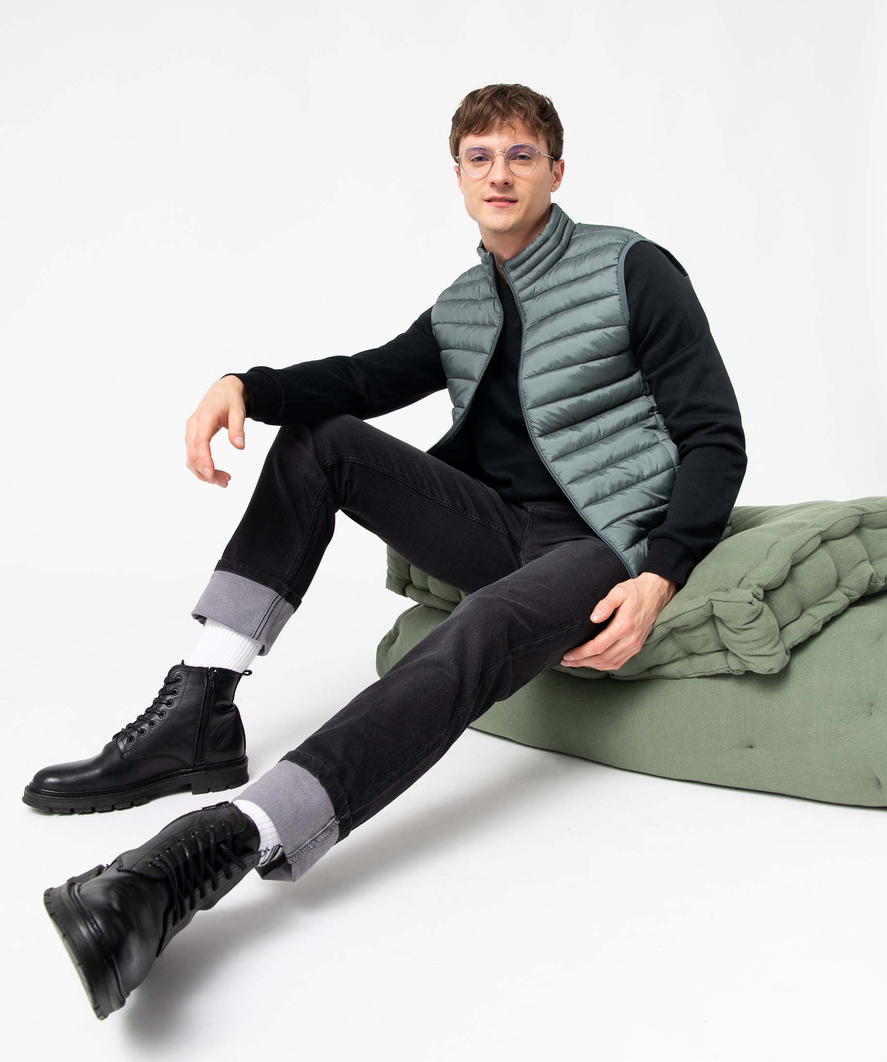 Blouson homme matelassé sans manches vert | GEMO