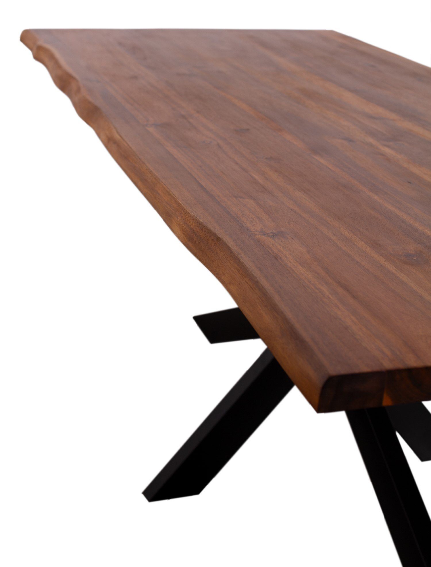 bene living Essgruppe Baumkantentisch Turin, 4er Set Diningsessel Bergamo grün, (Indoormöbelset, 5-tlg), Akazienholz - Samtbezug - Esszimmer, Wohnzimmer, Büro