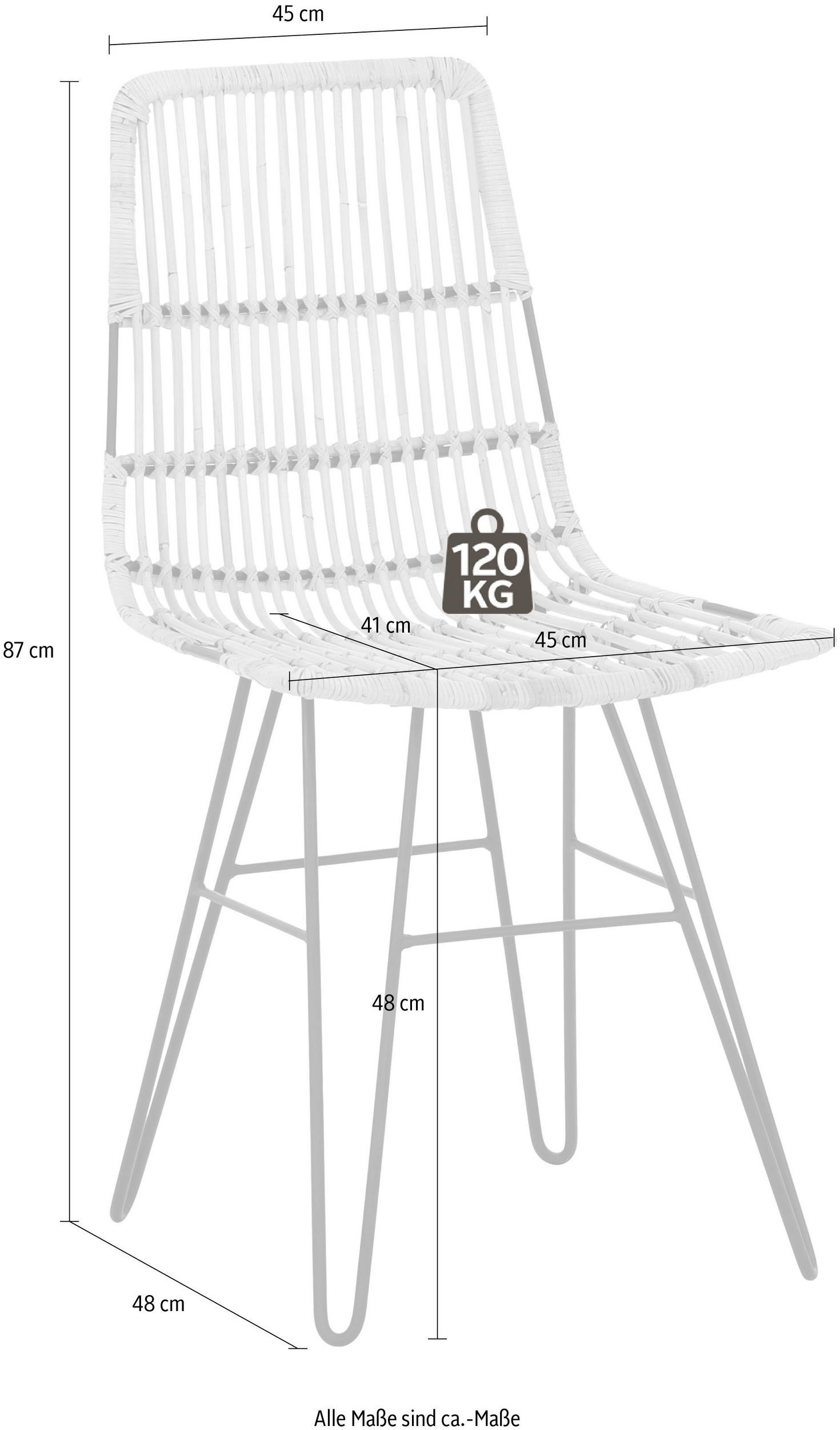 loft24 Rattanstuhl Felicia (2er-Set, 2 St), Esszimmerstühle, SItzhöhe 48 cm