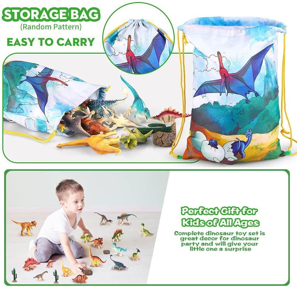 Arkmiido Pflege-Geschenktasche Dinosaurier-Spielzeugset mit Spielmatte Kinder Gastgeschenke Beutel für Kindergeburtstag Partytüten Geschenktüte Partyzubehör, 22-tlg., Realistische Dinosaurierfiguren für Kinder