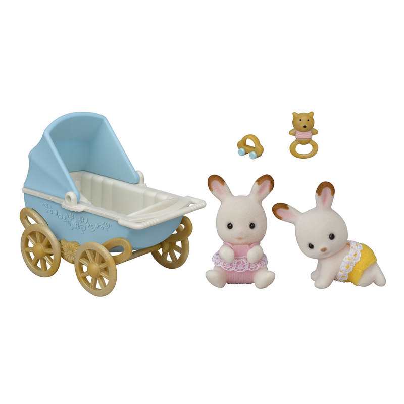 5432 Les jumeaux lapin chocolat et poussette double Sylvanian