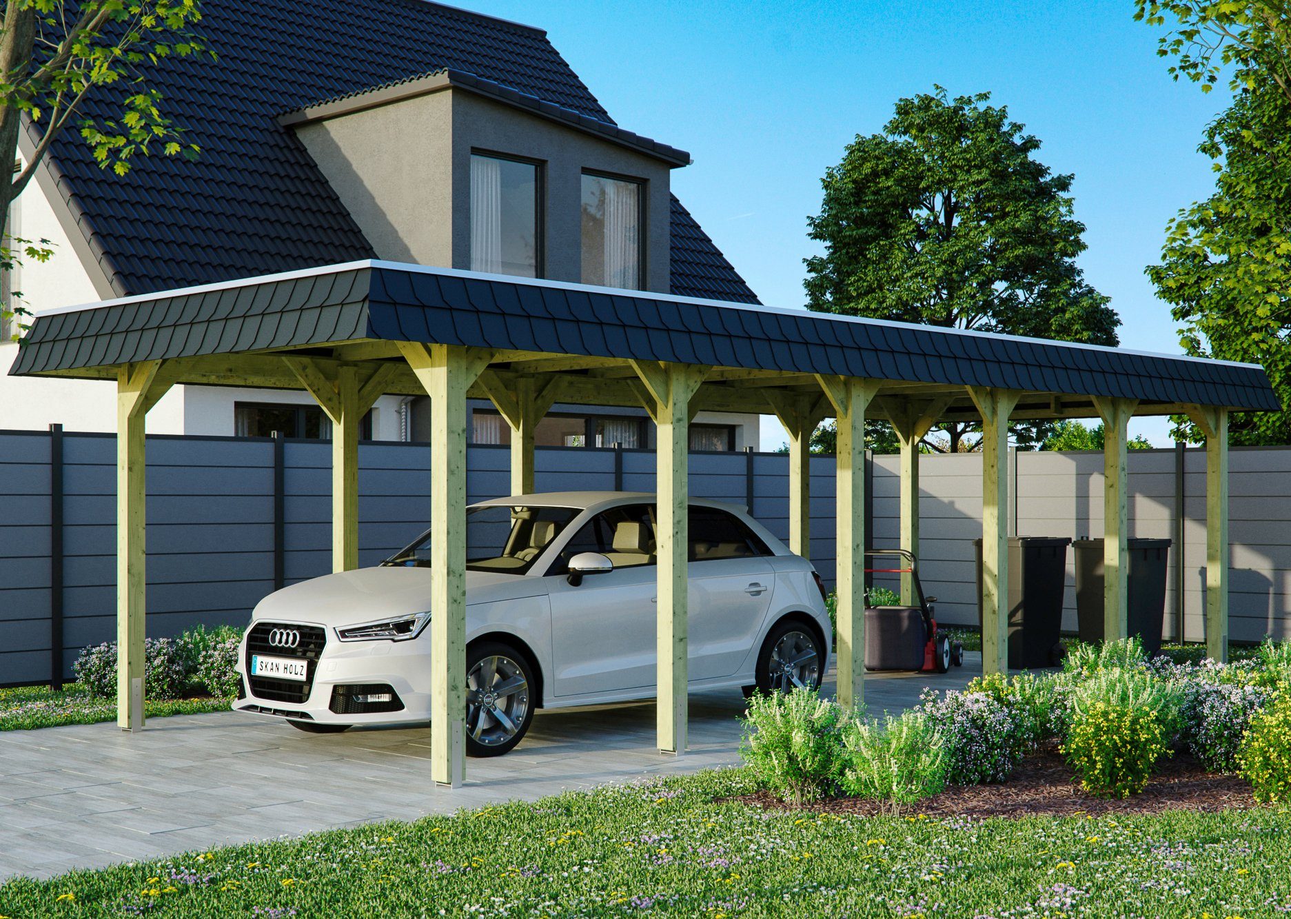 Skanholz Einzelcarport Spreewald, BxT: 345x893 cm, 206 cm Einfahrtshöhe