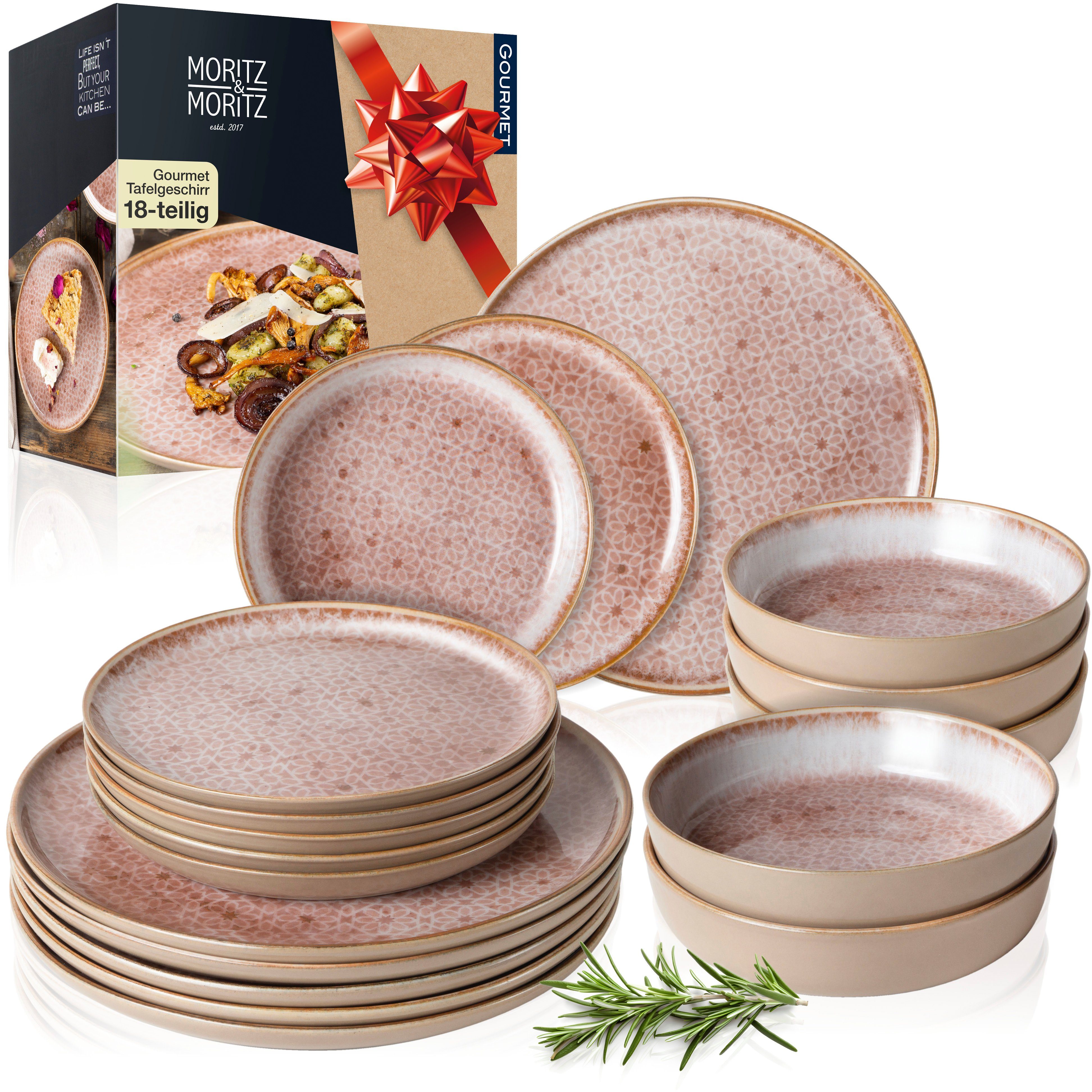 Moritz & Moritz Tafelservice TERRA Geschirrset Rosa (18-tlg), 6 Personen, Kombigeschirr für 6 Personen