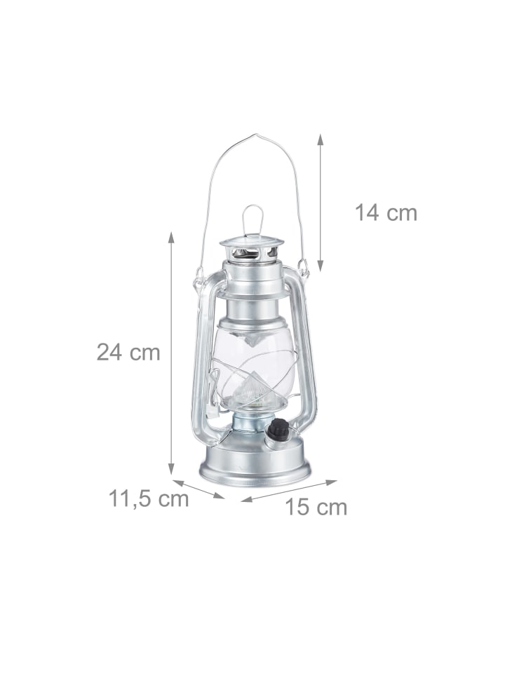 relaxdays Sturmlaterne LED in Silber - (B)15 x (H)24 x (T)11,5 cm günstig kaufen onesize