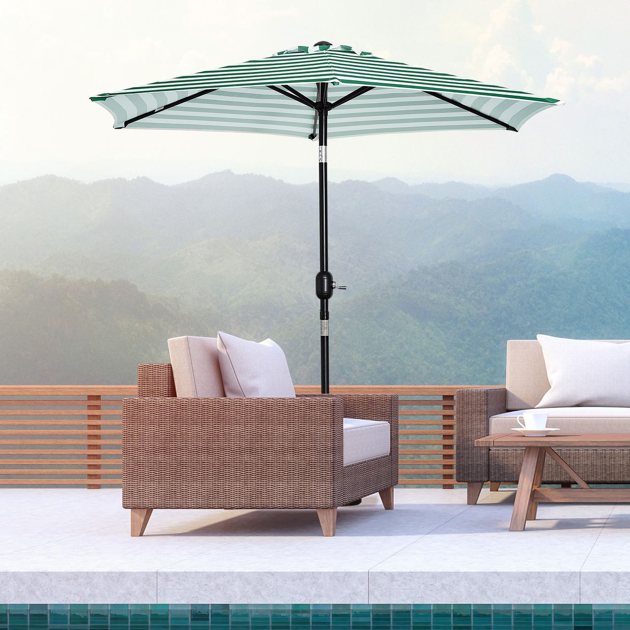 Outsunny Sonnenschirm Terrassenschirm Gestell Stahl im Freien Grüner Streifen