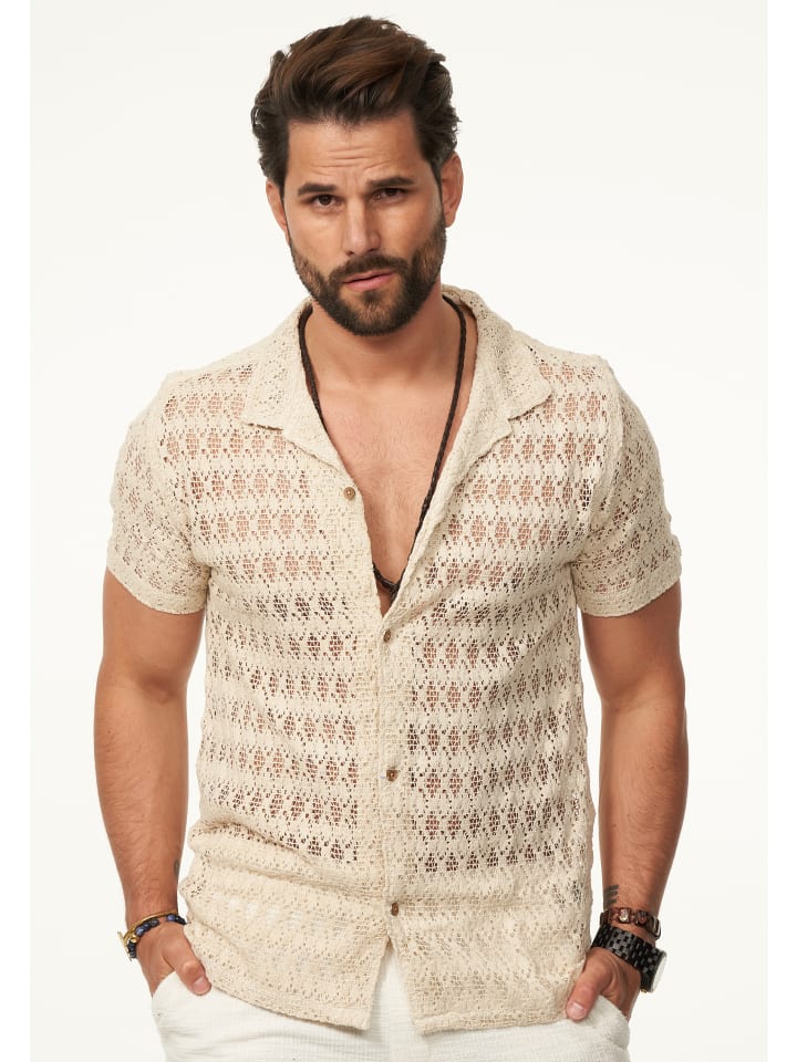 SOULSTAR Kurzarmhemd - im Vintage Summer-Look Kurzarm Strick Polo-Hemd T-Shirt in Ecru günstig kaufen