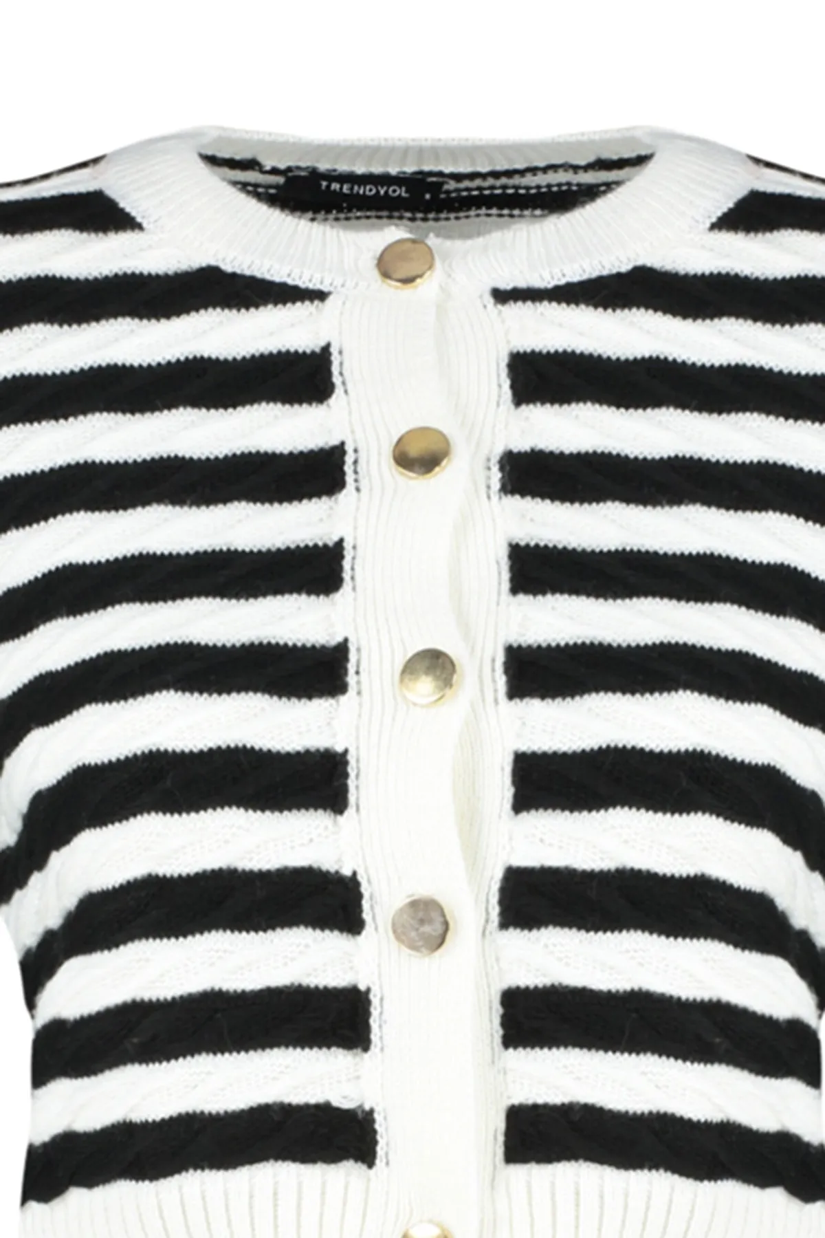 Trendyol Collection  Ecrufarbene, kurze Strickjacke mit Streifenmuster TWOAW24HI00293