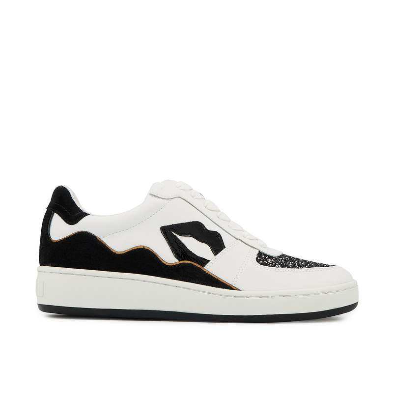 Baskets en cuir Loulou blanc noir glitter