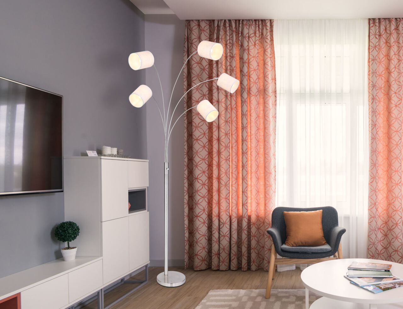 Globo Lighting - AVA - Stehleuchte Metall Nickel matt, 5x E14