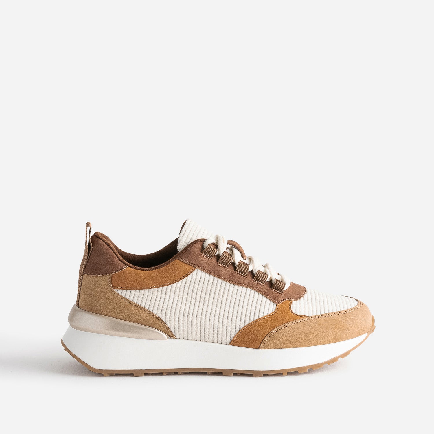 Tennis TEXTO marron, camel et écru à détails côtelés