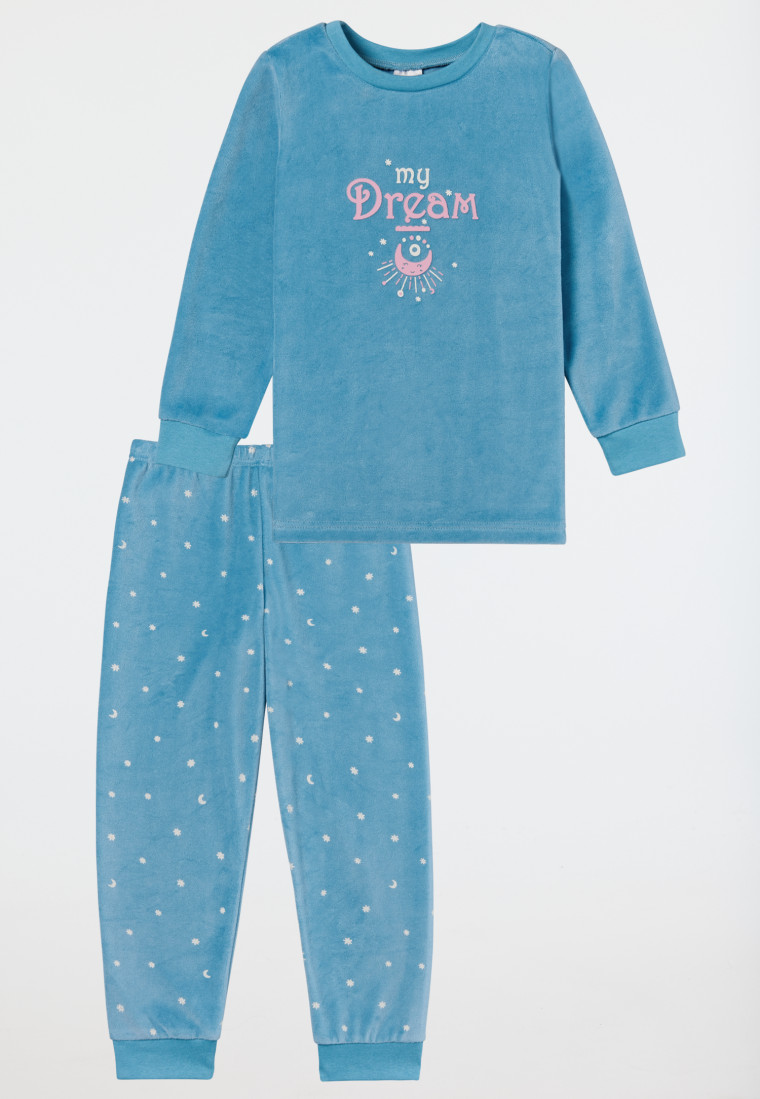 Schlafanzug lang Velour Bündchen Sterne aquarium - Girls World