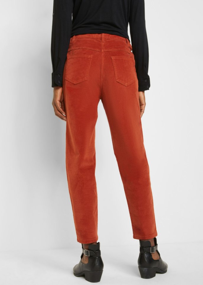 High-Waist-Cordhose mit Bequembund, knöchellang