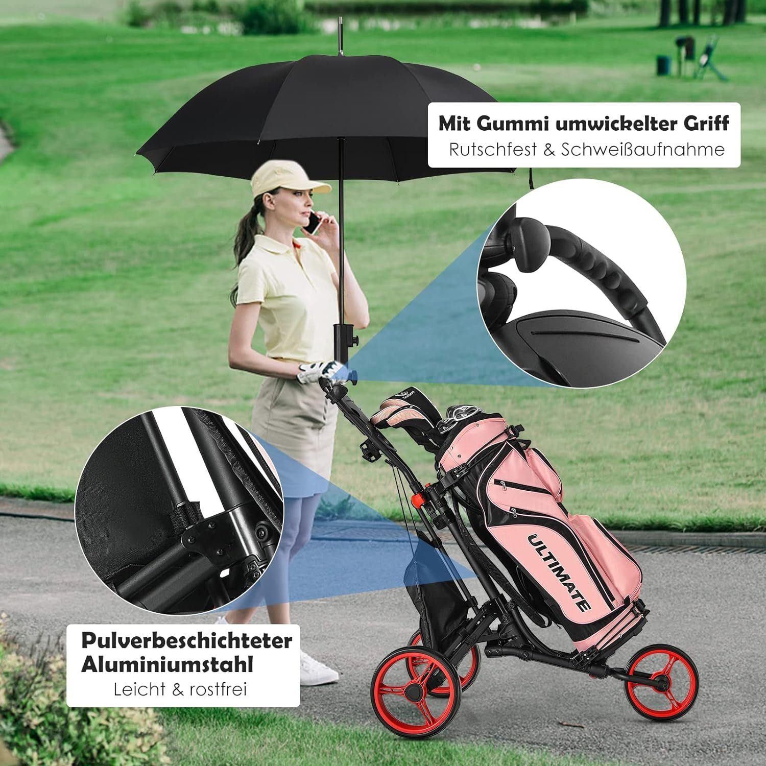 KOMFOTTEU Golftrolley Golfwagen, faltbar&höhenverstellbar, mit 3 Rädern