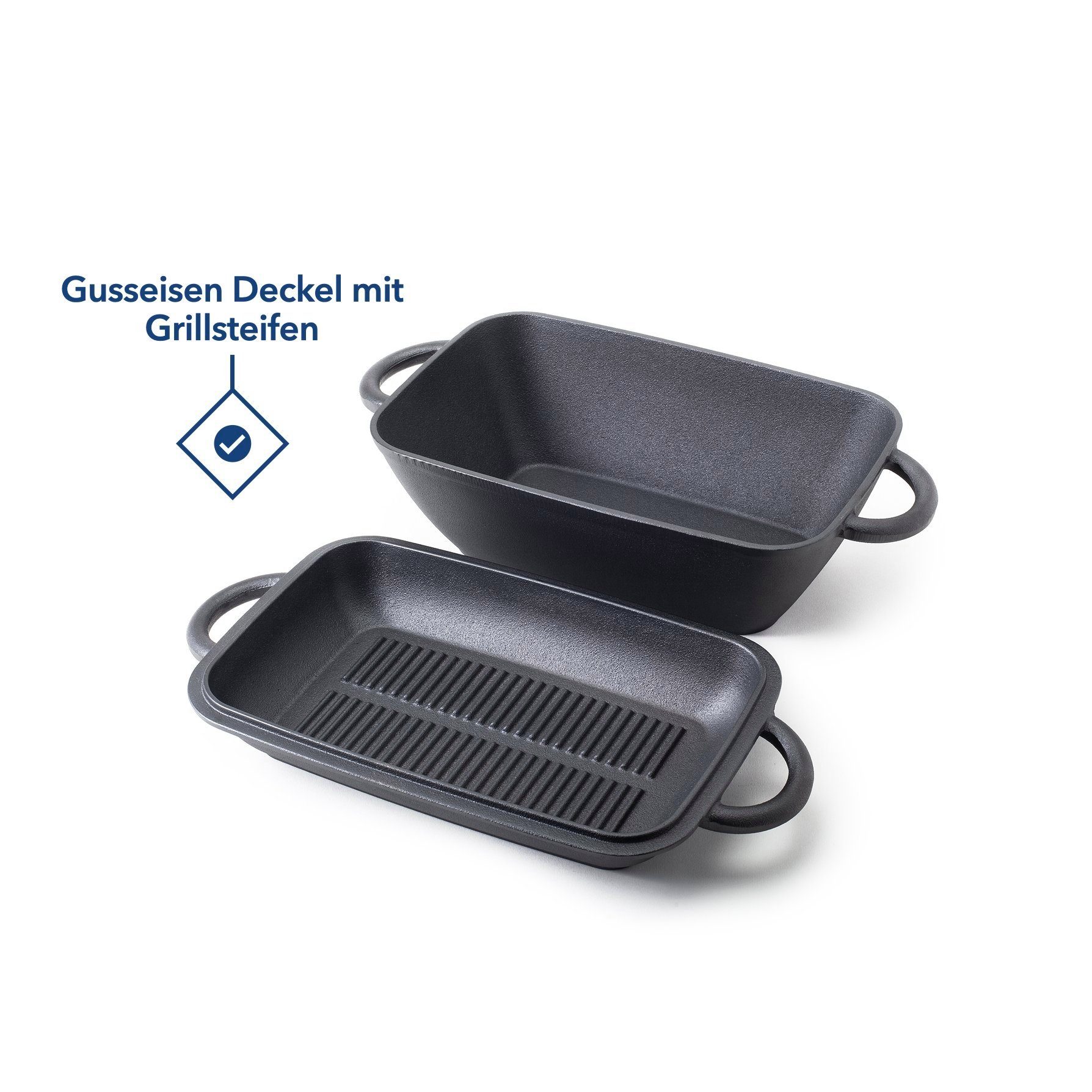 Hanseküche Grilltopf Gusseisen Bräter – Eingebrannter 2in1 Topf mit Deckel, Gusseisen (2in1 Bräter, 1-tlg., Topf und Deckel), Induktionsgeeignet, Temperaturbeständig