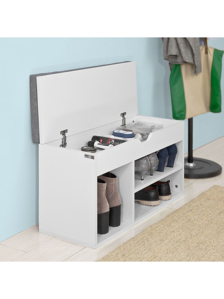 SoBuy Schuhbank in weiß und grau - (B)80 x (H)46 x (T)30 cm günstig kaufen onesize