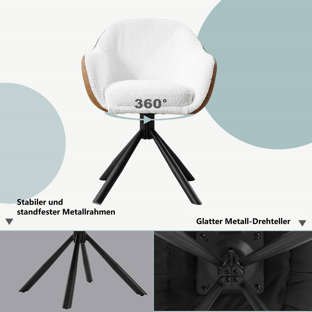 Woltu 4-Fußstuhl (6 St), Esszimmerstühle drehbar 6er Set, Loungesessel