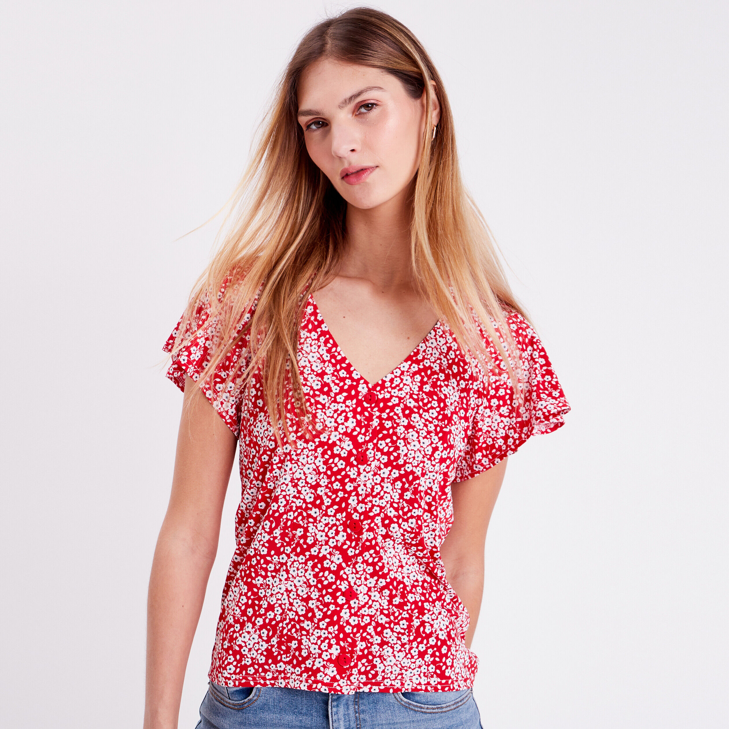 Blouse boutonnée rouge femme | Cache Cache