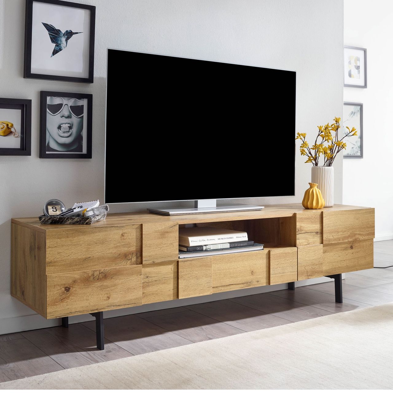 Skyport WOHNLING TV Schrank 160x46x43 cm Lowboard Holz Fernsehkommode Fernsehschrank