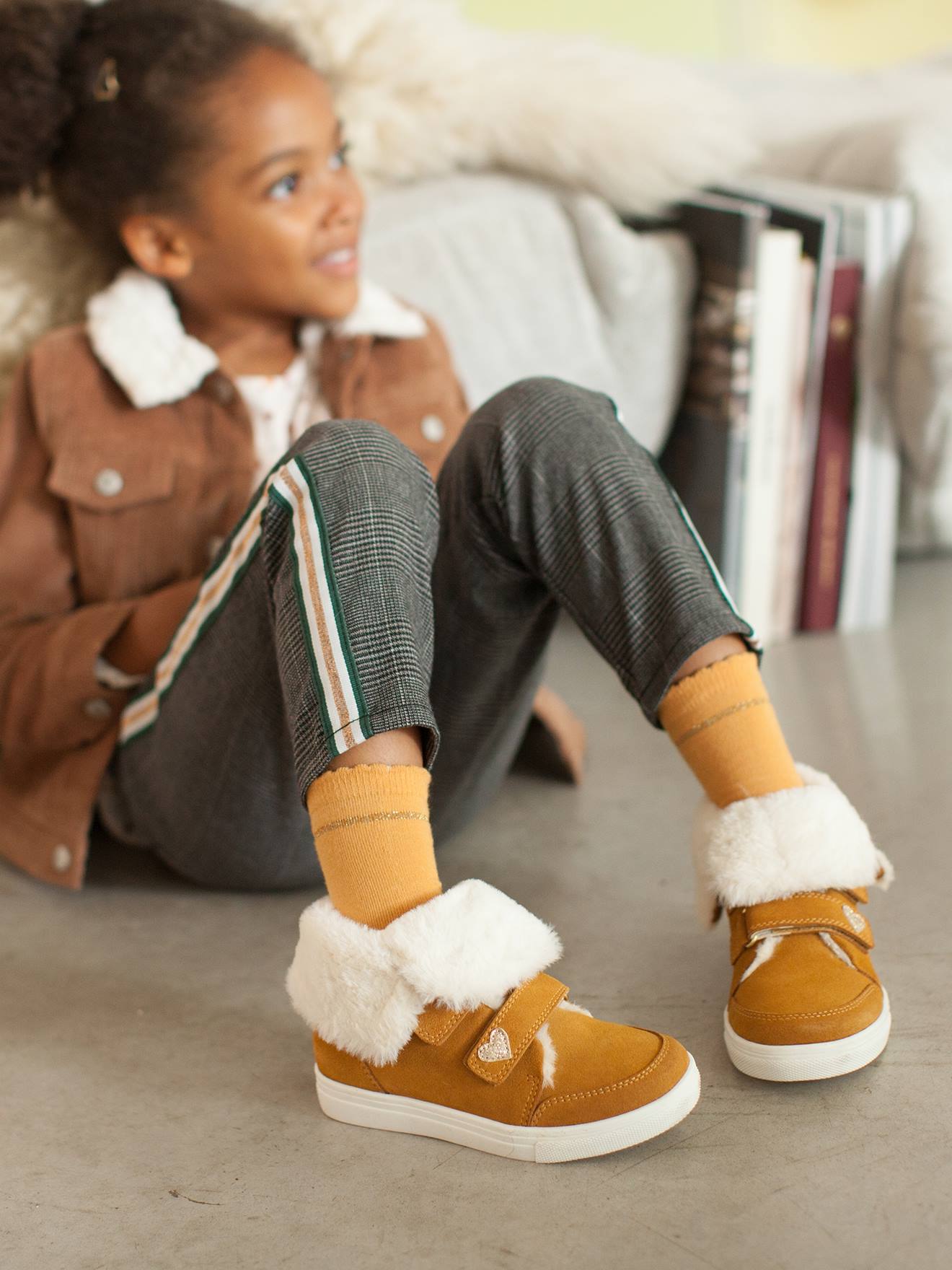 Bottines fourrées transformables en cuir fille camel