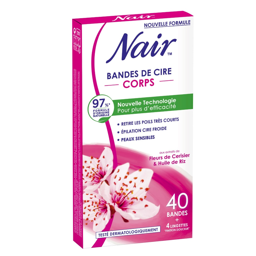 nair Bandes de cire froide Corps aux extraits de fleurs de cerisier et Huile de riz Bandes de cire froide