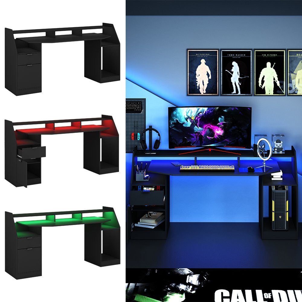 Livinity Computertisch Gamingtisch SONIC Schwarz mit LED