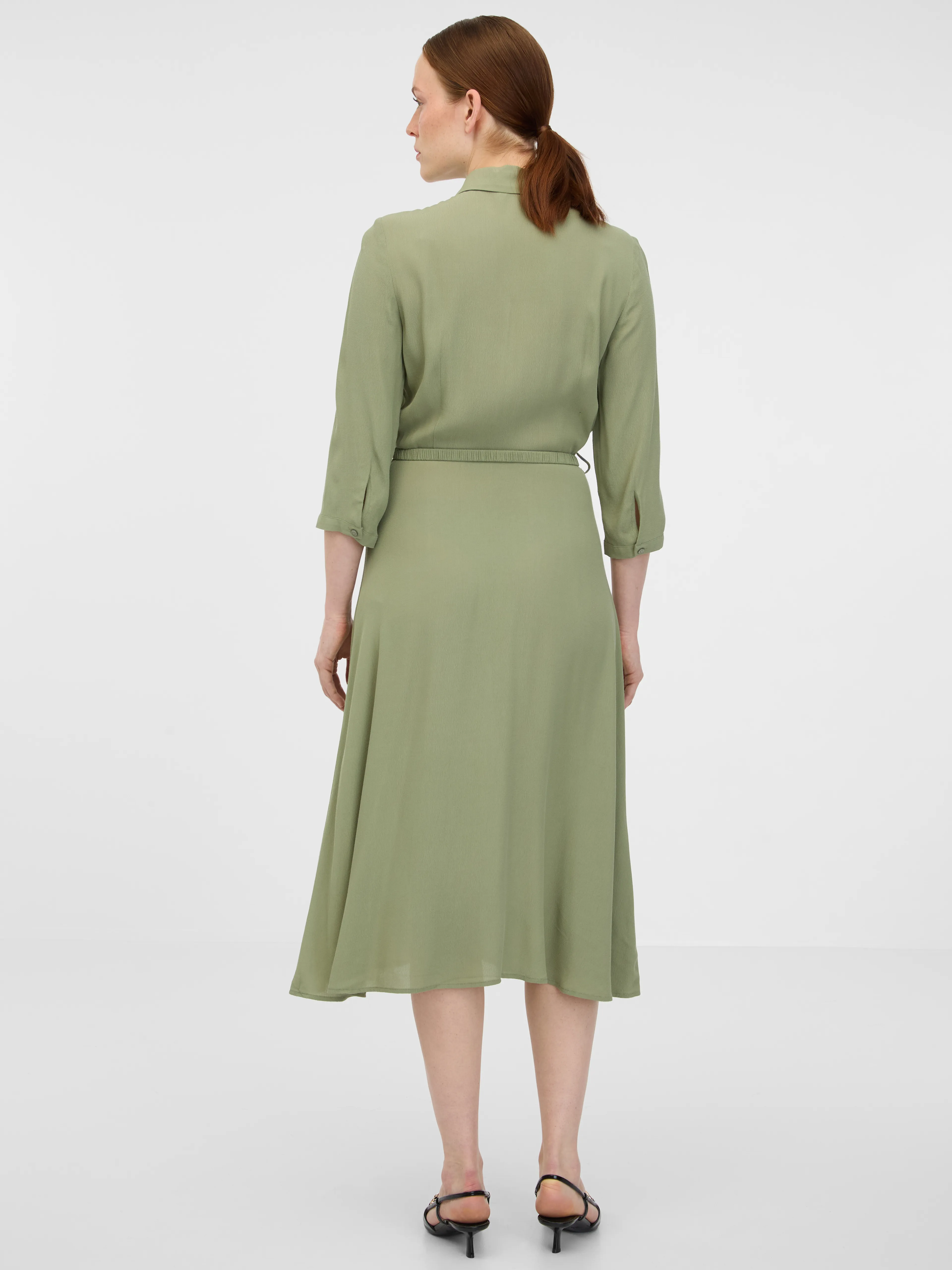 Khakifarbenes Damen-Hemd-Midikleid ORSAY