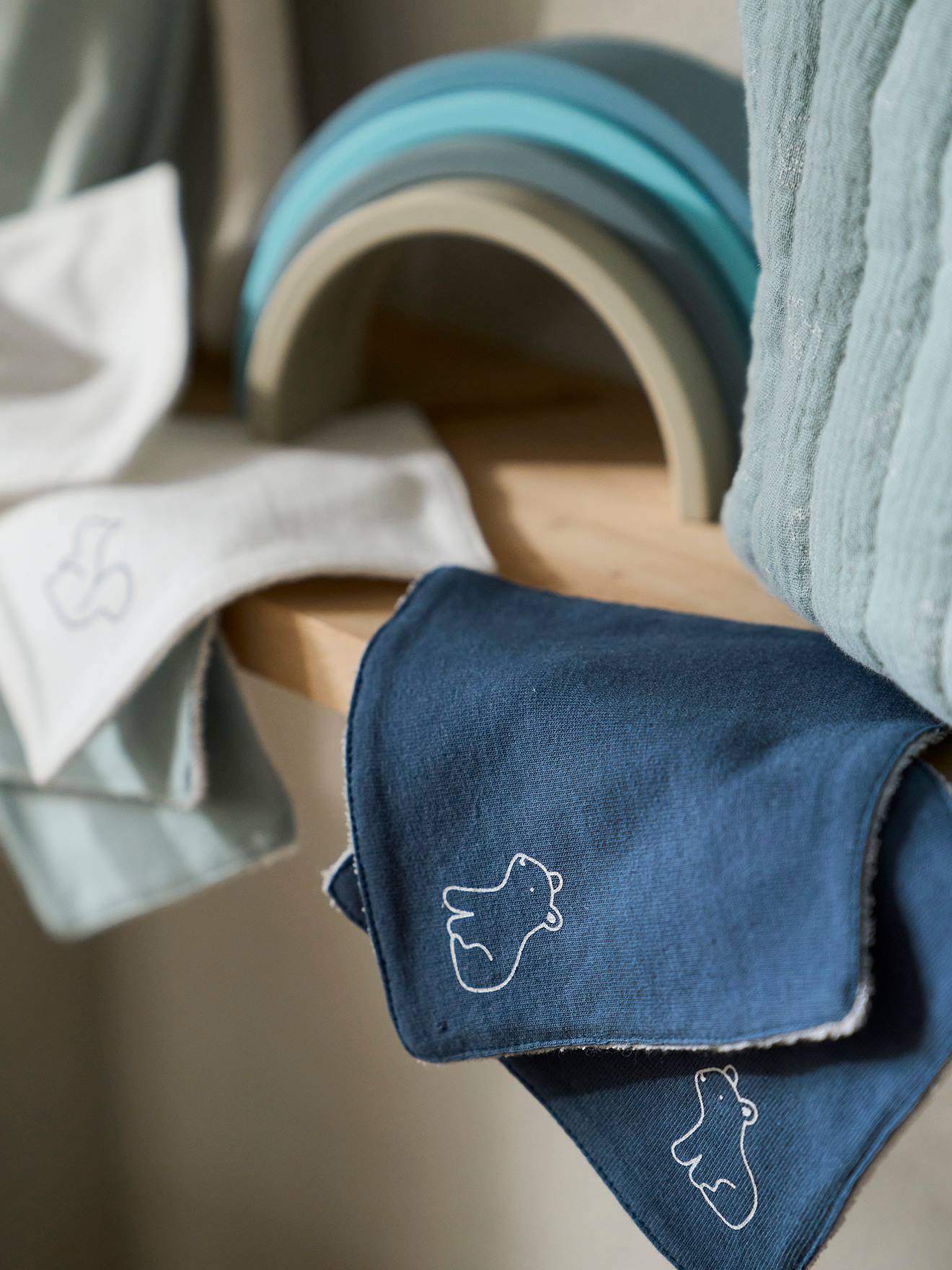 Vertbaudet 6er-Pack Baby Waschlappen - pack graublau waldfreunde