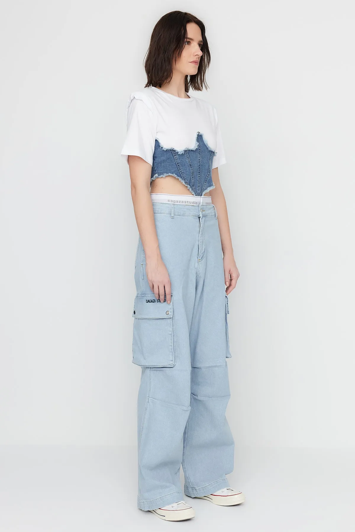 Trendyol Collection  X Sagaza Studio Blue Liastic Detaillierte Jeans TCLSS23JE00000