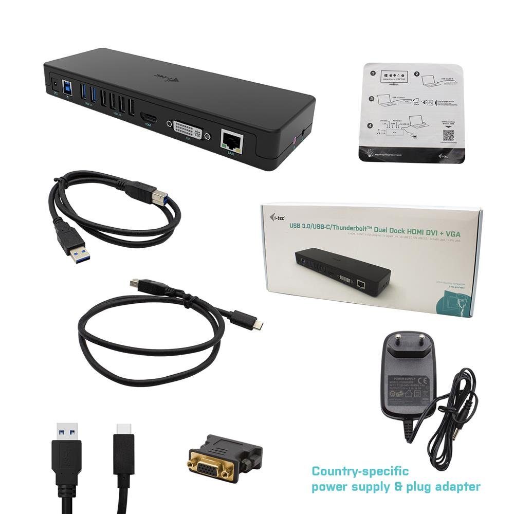 I-TEC Laptop-Dockingstation USB 3.0 / USB-C Dual Display Docking Station HDMI DVI + VGA