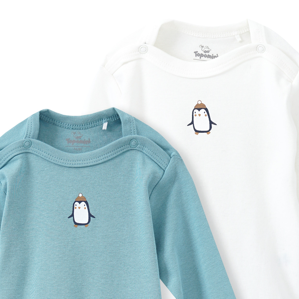 2 Baby Langarmbodys mit Pinguin-Motiv
