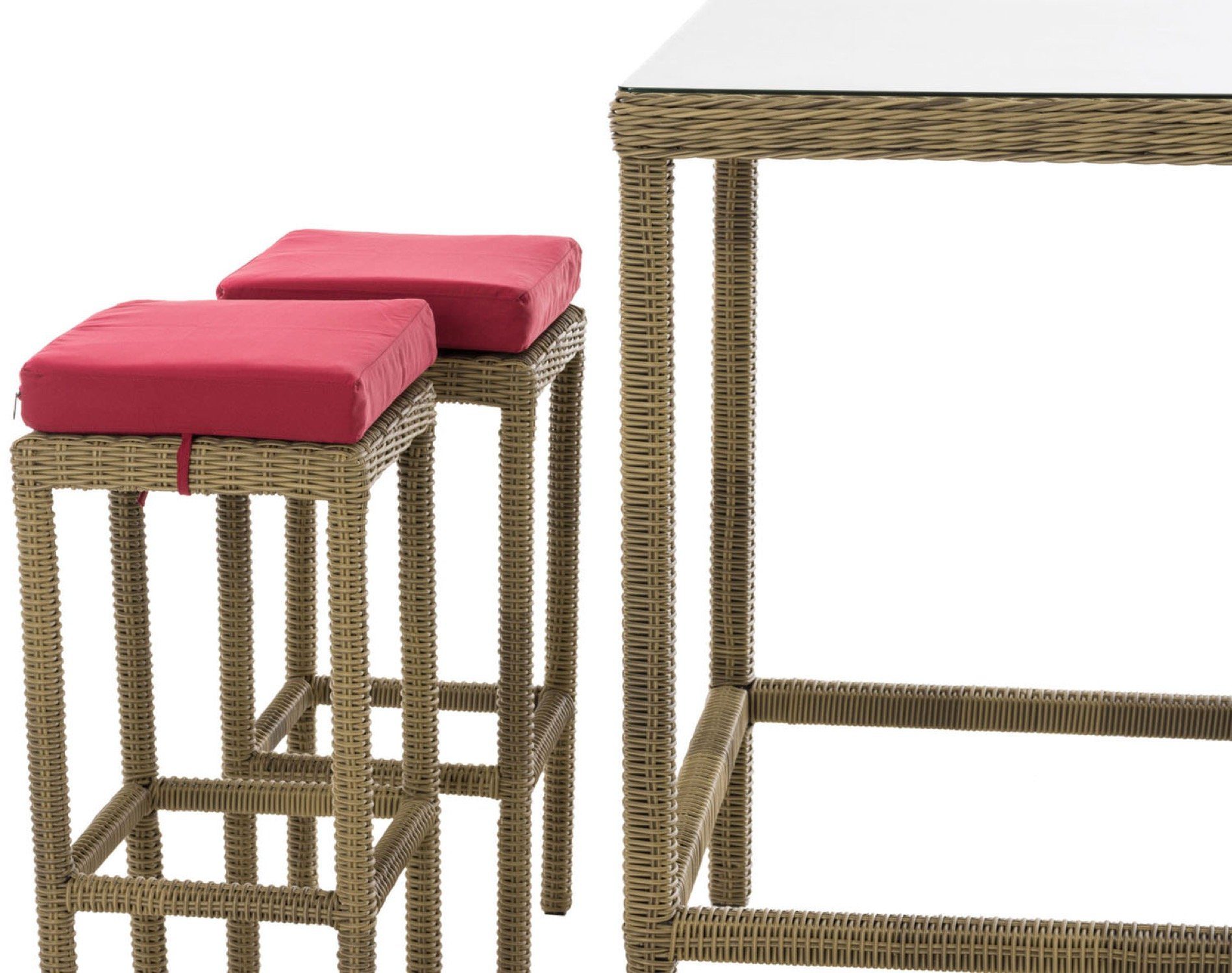 TPFGarden Gartenbar-Set Alina - aus 5mm Polyrattan und Aluminium-Gestell, (Stehtisch-Set mit 4 Hockern und Kunstlederauflagen, Gartenlounge-Set - wasserfest, pflegeleicht und UV-beständig), Maße (TxBxH): Tisch 84 x 84 x 110,5cm - Hocker 37 x 37 x 74,