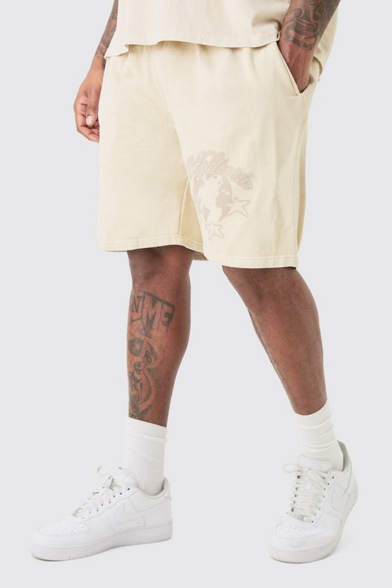 Plus Oversize Shorts mit Dream Worldwide Print