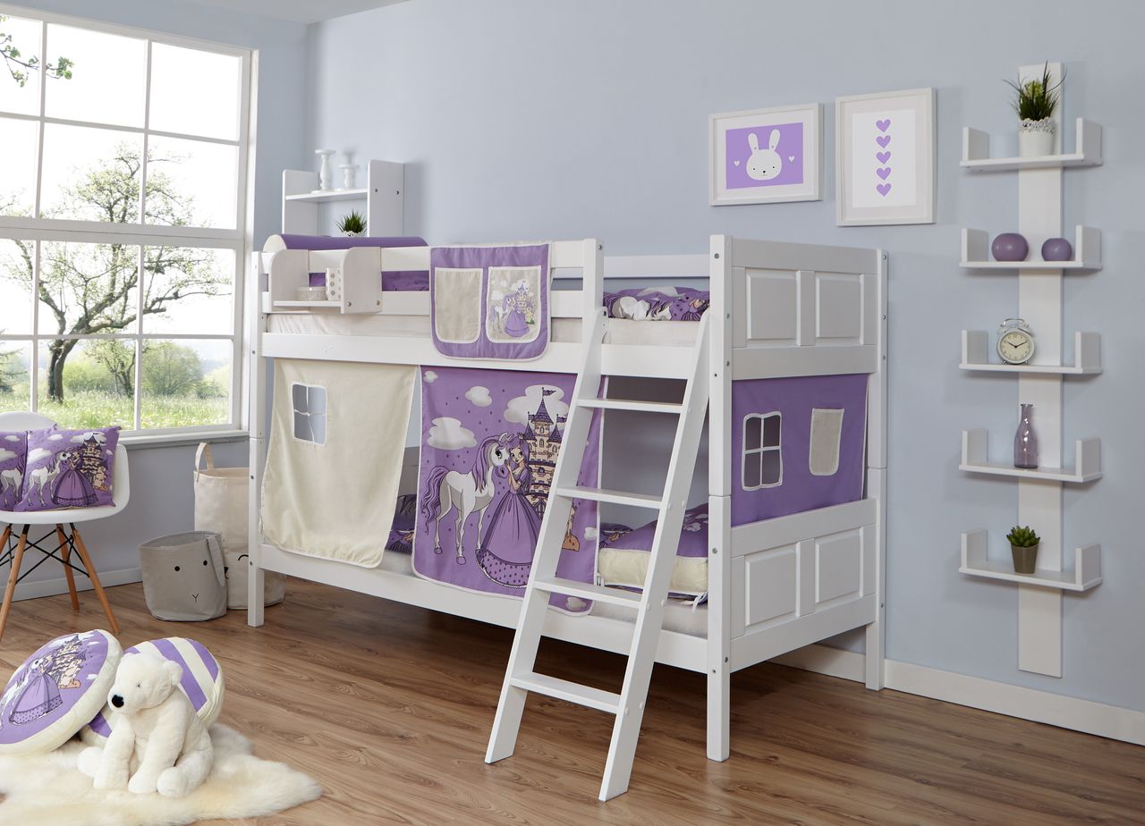Ticaa Etagenbett Erni Country Buche weiß Horse-Lila,A1