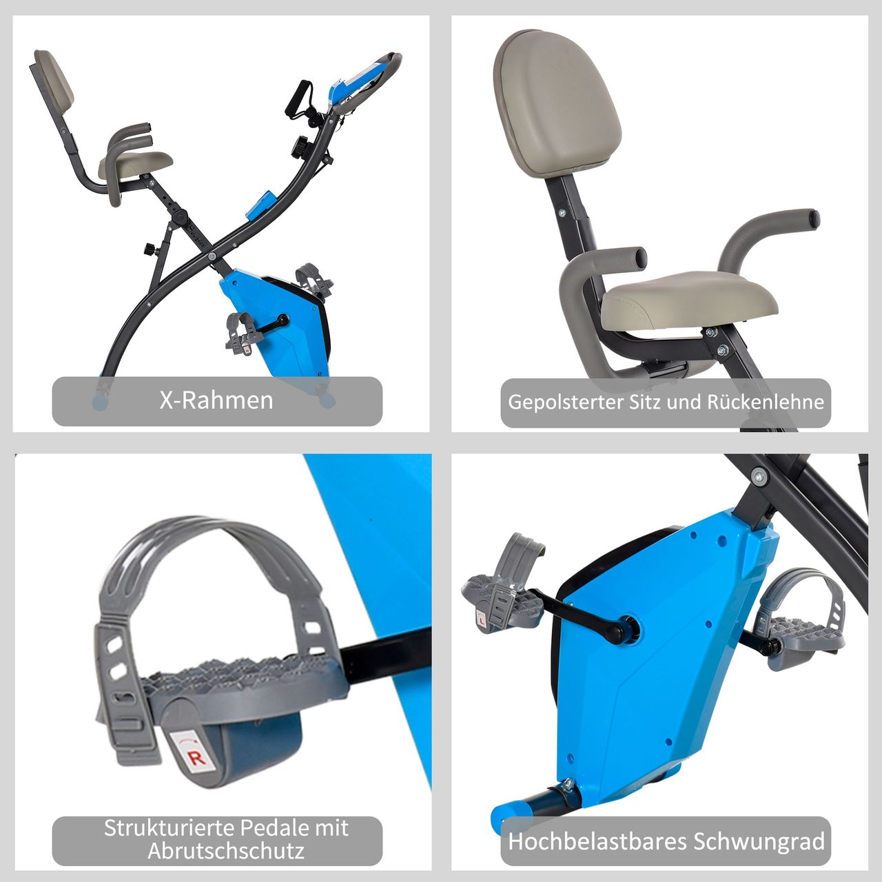 HOMCOM Heimtrainer 2-in-1 Fahrradtrainer LCD-Display klappbarer Hometrainer Trimmrad mit 8 stufig Blau Grau 97x51x115 cm
