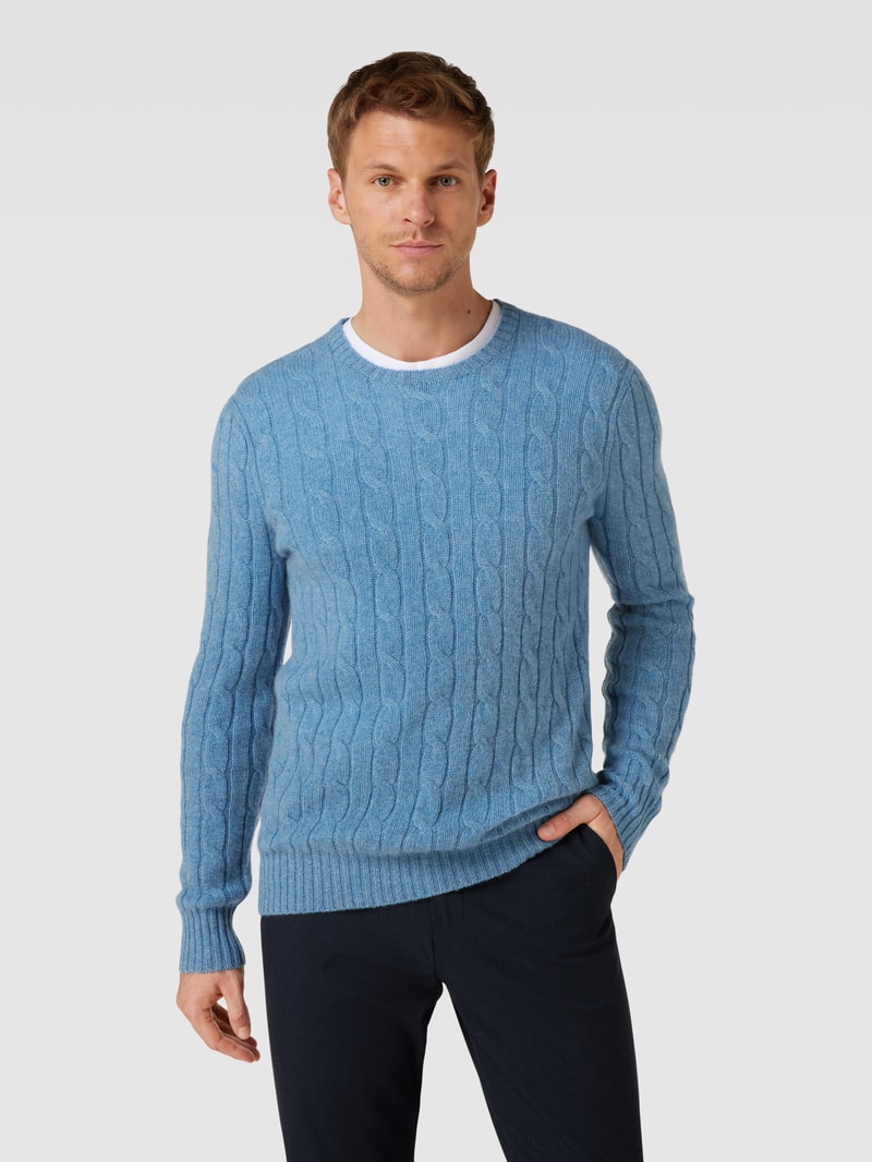 Kaschmirpullover mit Zopfmuster in hellblau