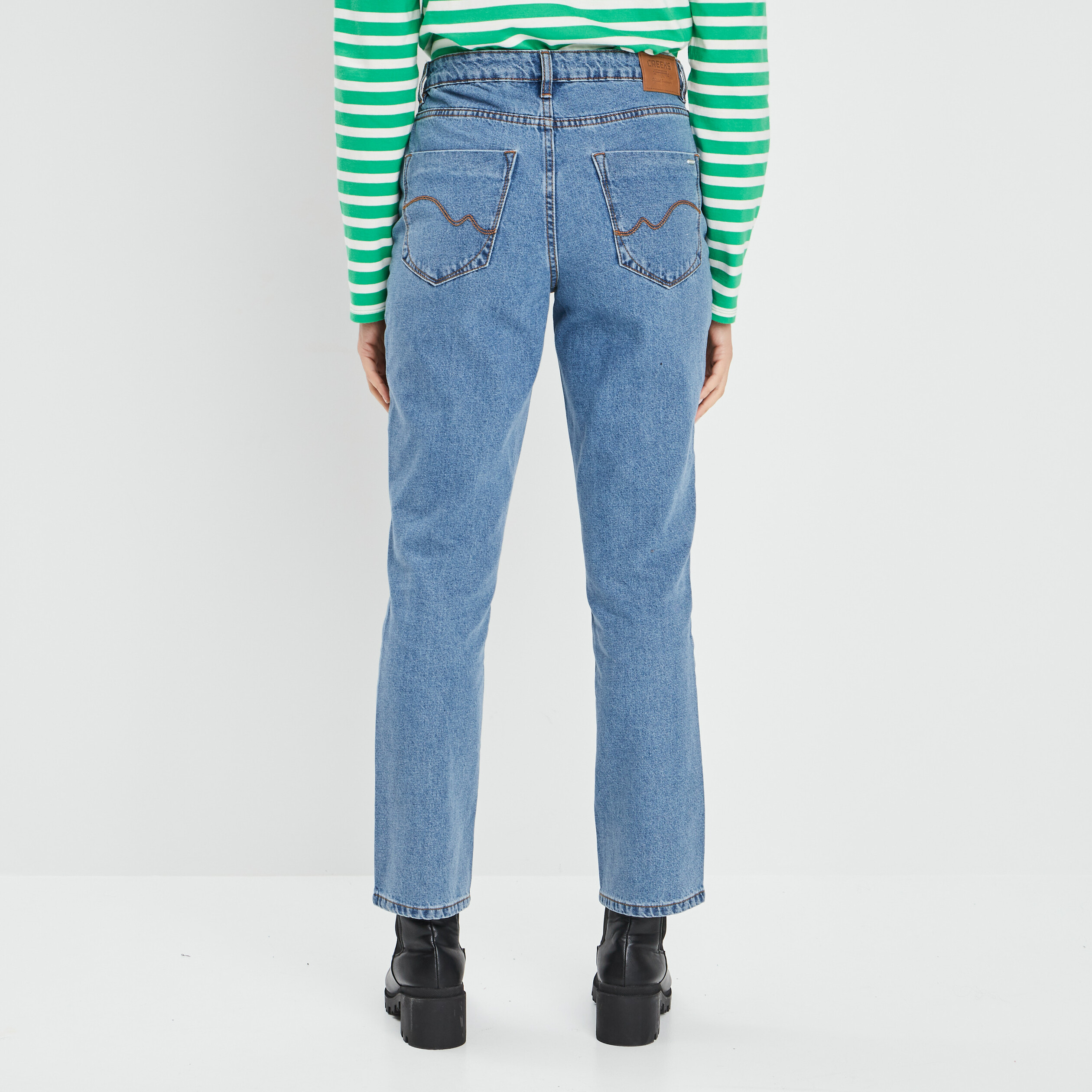 Jeans straight taille haute denim double stone femme | La Halle