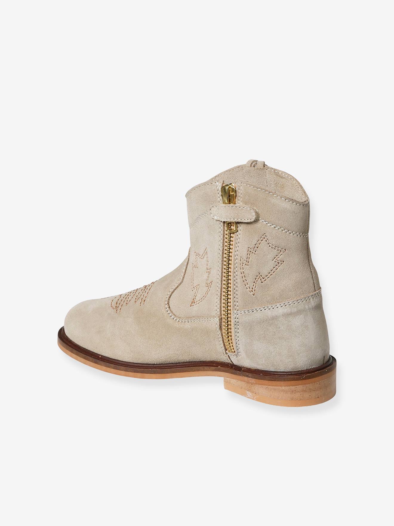 Boots zippées cuir fille camel