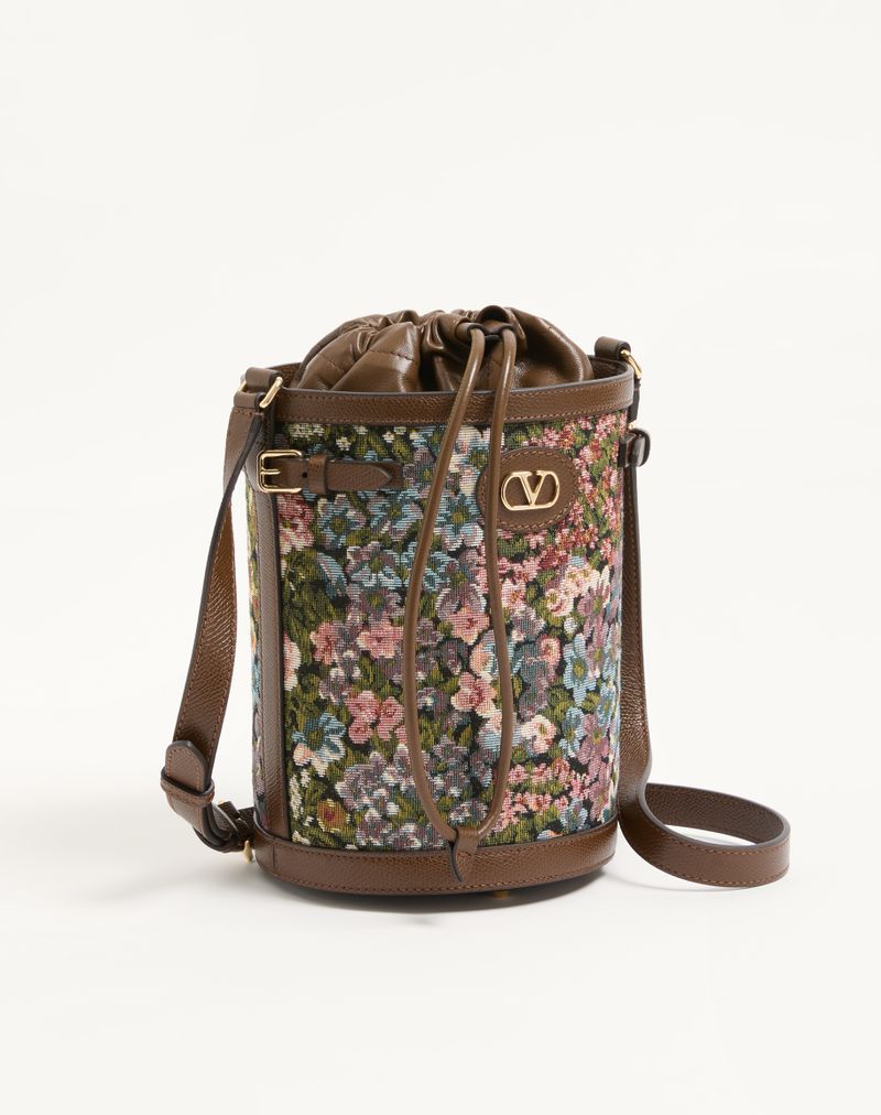 Valentino Garavani Antibes Medium Bucket Bag in Apres L'Hiver Jacquardstof