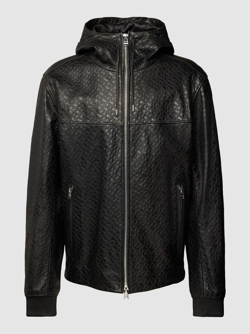 Lederjacke aus Leder mit Label-Detail Modell 'Martel' in schwarz