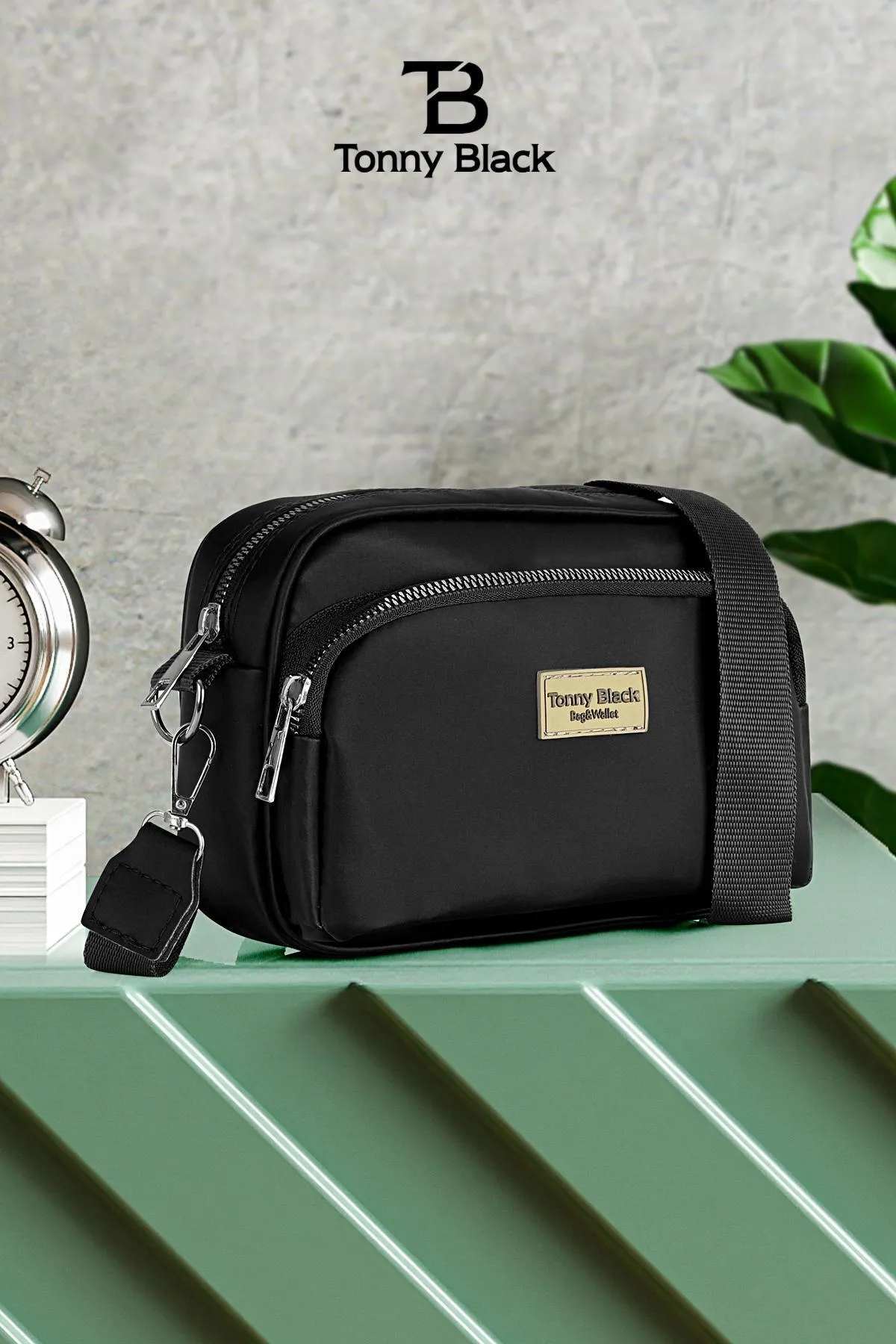 Tonny Black  Original Damen-Umhängetasche mit bequemem Säulengurt, diagonal verstellbarem Gurt und zwei Ösen, wasserdicht