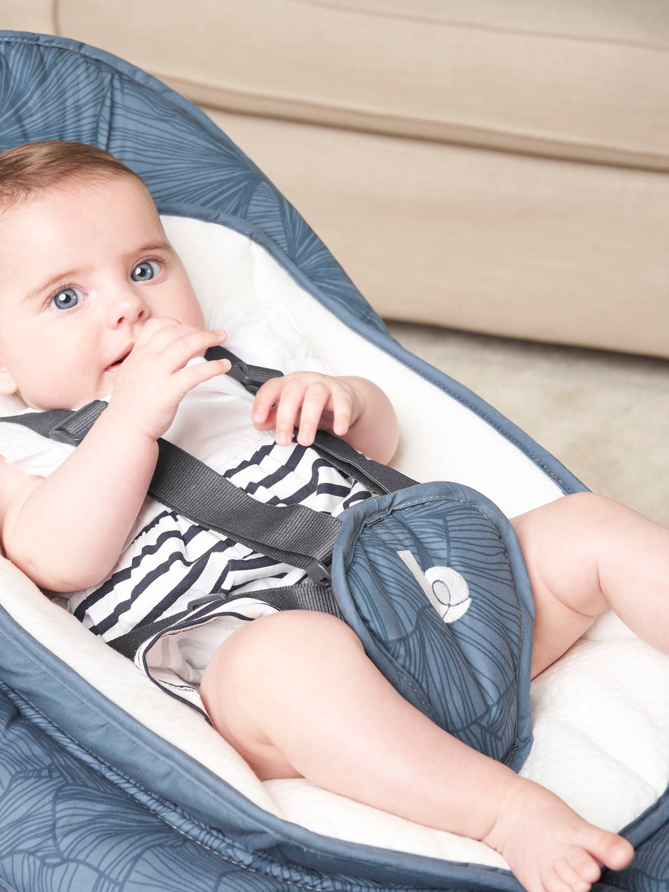 Babymoov Babywippe SWOON MOTION ZINC BABYMOOV - blau/weiß/grau